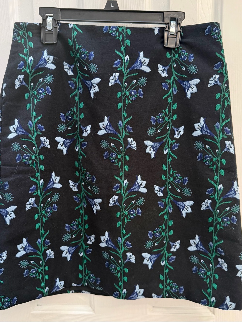 Ann Taylor Black A-Line Skirt with Blue, White & Green Floral Embroidery